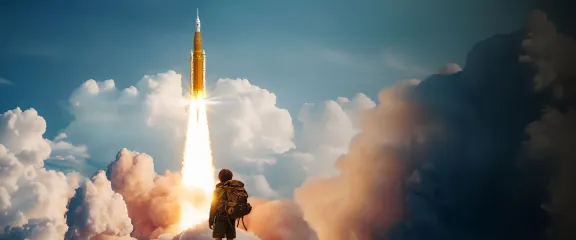 Space: The New Frontier. A young boy watches a rocket launch