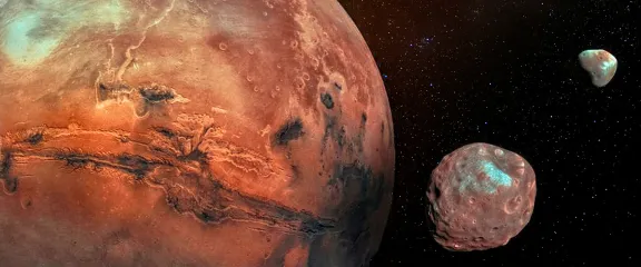 Mars and its two moons - Phobos and Deimos