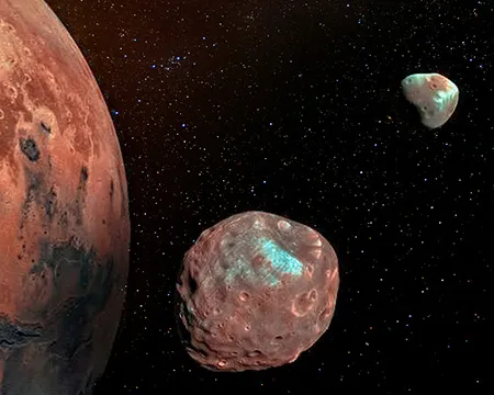 Mars and its two moons - Phobos and Deimos