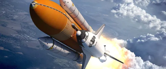 The space shuttle launches