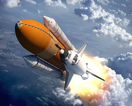 The space shuttle launches