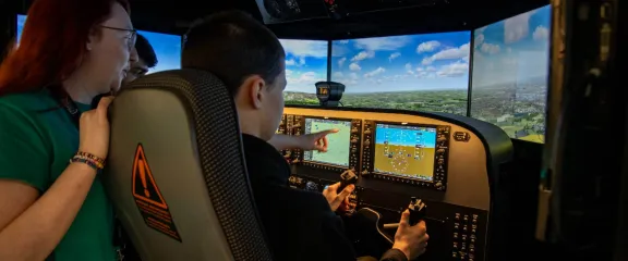 School pupil takes to the virtual skies in Newton Flight Academy simulator 
