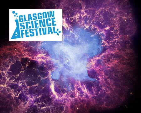 A nebula with the Glasgow Science Festival logo.