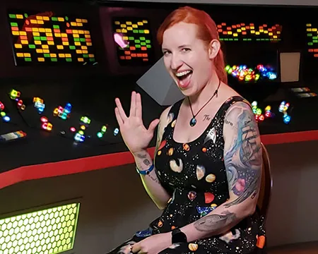 Dr Erin Macdonald on the bridge of the USS Enterprise