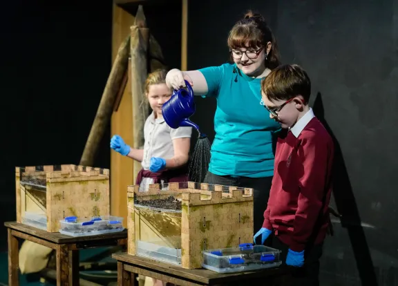 Castle Rock! - A science communicator is joined by two school pupils for an experiment during a science show