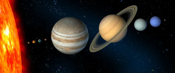 An illustration of the Sun and planets of the solar system