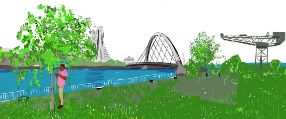 communiMap - an illustration of the Clyde Arc and Finnieston crane