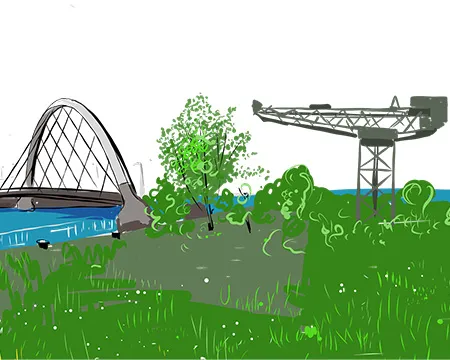 communiMap - an illustration of the Clyde Arc and Finnieston crane
