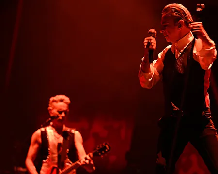 Dave Gahan and Martin Gore performing live. 