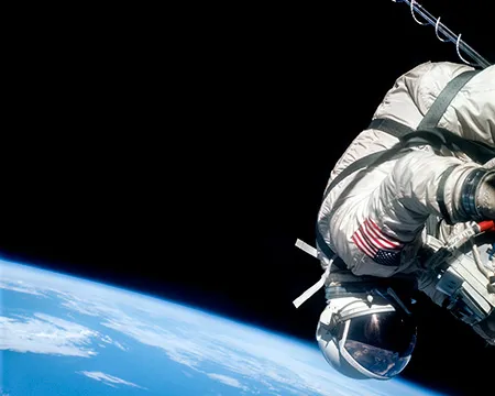 Buzz Aldrin - space walk above Earth. Image: NASA/ASU/Andy Saunders