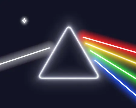  triangular prism refracting a beam of white light into a rainbow spectrum