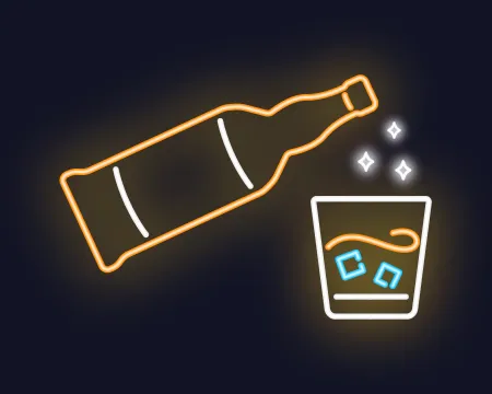 Neon light illustration of a bottle of whisky and glass