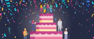 The Spark Magazine - Issue 29. A graphic of a four tiered cake with children at the top and people representing different STEM careers on each tier down