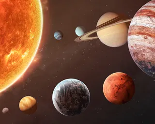 An illustration of the Sun and planets of the solar system