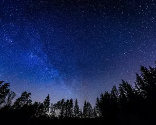 Night sky over rural landscape.