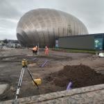 Work taking place outside the main entrance to Glasgow Science Centre
