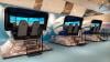 3 flight simulators in a row at the Newton Flight Academy at Glasgow Science Centre